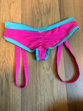 Bad Kitty Pink/Blue Pole Shorts w/straps
